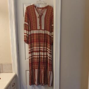easel Rust and Cream Striped Boho Maxi Dress